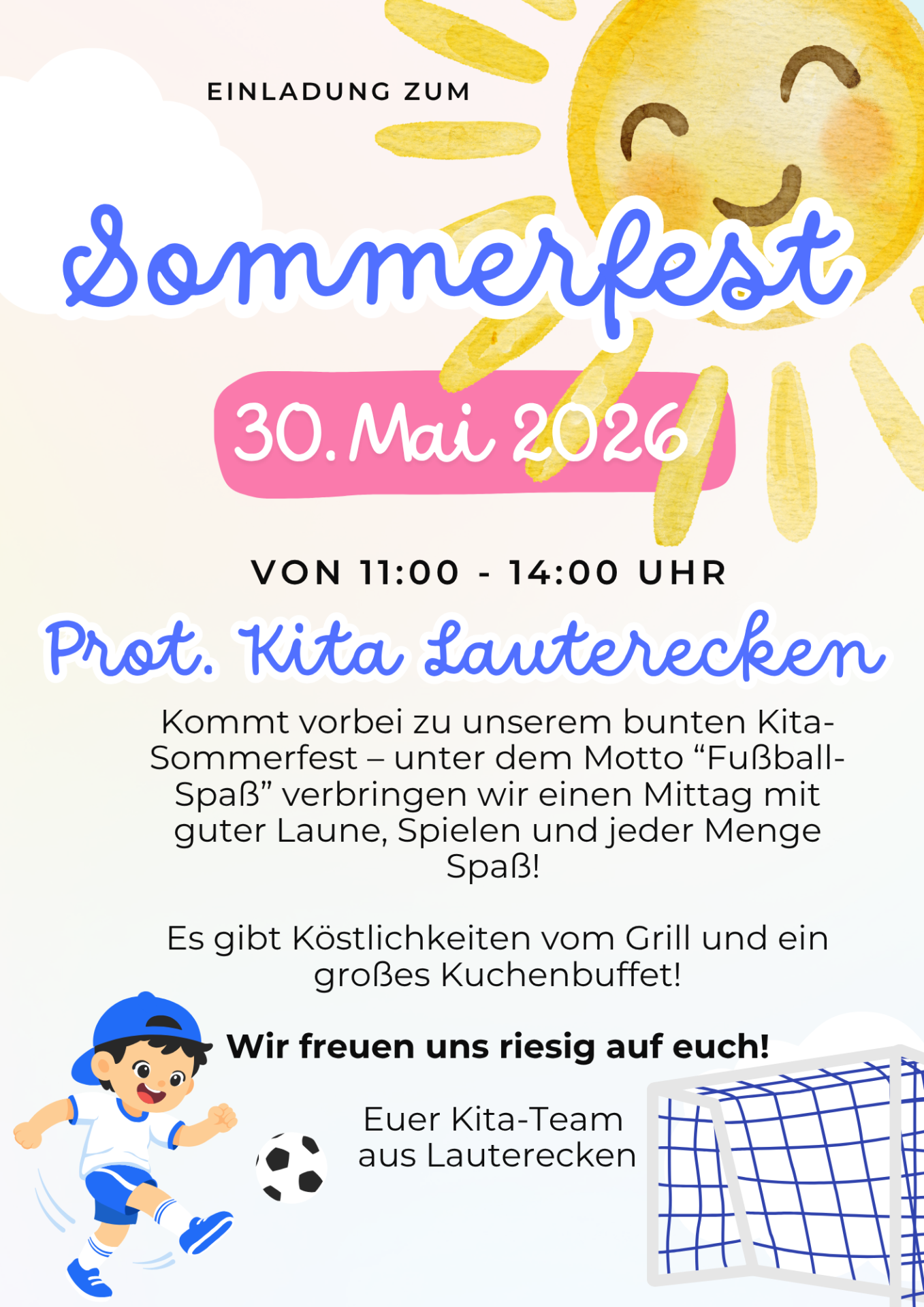 Rosa Blau Bunt Verspielt Sommerfest Kindergarten Einladung A4 - 1 Rosa Blau Bunt Verspielt Sommerfest Kindergarten Einladung A4 - 1
